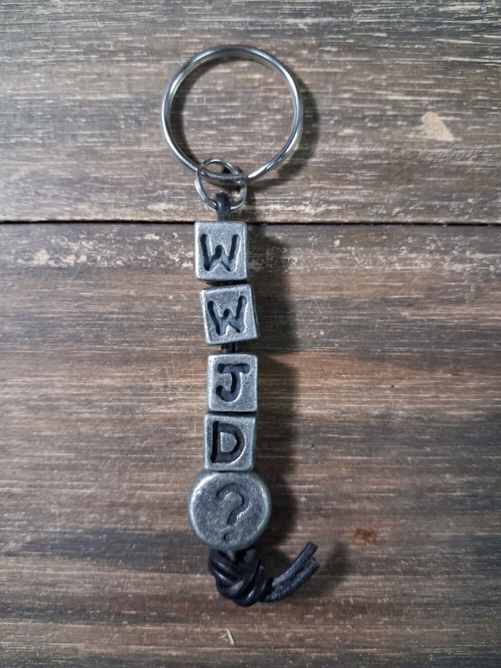 Vintage Pewter WWJD Keychain Metal Religious Bag Tag  Jesus Church Charm